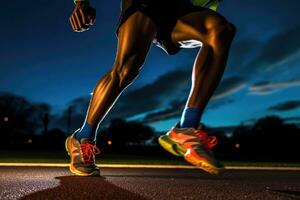 The agility and speed of a male athlete as he engages in a sprinting session on the track. Generative AI photo