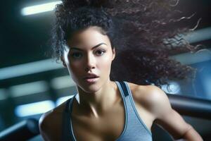 The strength and agility of a female athlete as she engages in high - intensity interval training at the gym. Generative AI photo
