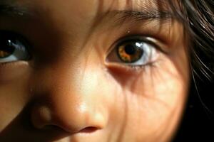 The curiosity and wonder in a child's eyes in a close - up shot. Generative AI photo