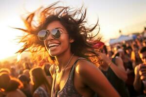 The energy and excitement of a music festival. Photo of people having fun. Generative AI