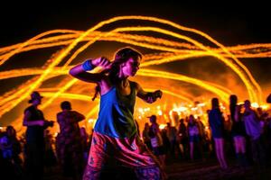 The energy and excitement of a music festival. Photo of people having fun. Generative AI
