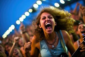 el energía y emoción de un música festival. foto de personas teniendo divertida. generativo ai