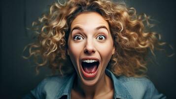 Shocked happy beautiful woman photo