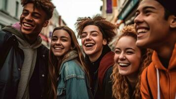 Group of young multicultural friends photo