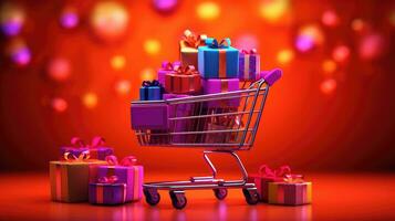 A shopping trolley with gift boxes inside photo