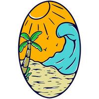 Beach palm tree wave summber vibes vector