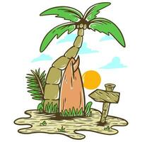 Palm tree surfboard beach vibes illustration vector