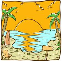 puesta de sol verano playa vibraciones surf ilustración vector