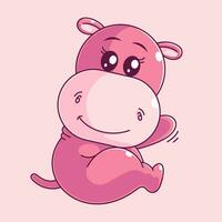 Cute hippo sitting cartoon style vector