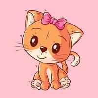 Cute kitten sitting cartoon style vector