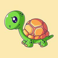 linda Tortuga en pie en dibujos animados estilo vector