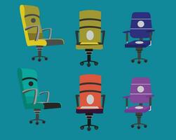 Office chair or desk chair in various points of view. Armchair or stool in front, back, side angles. Vector Illustration.
