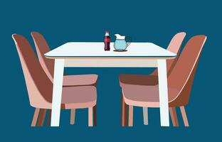 White Modern Square table with chairs. Vector illustration