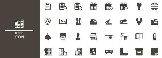 icon office style set. Hiring, conference, project, document, business, work, support, contact us, productivity strategy. isolated light brown baground vector