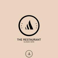 restaurant logo with elegant black color, there is a star icon and a 3-line symbol that curves neatly from small to large with a cream color baground vector