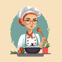 cocinero dama en cocina vector