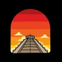 vector of chichen itza in sunset scenery perfect for print, poster, t-shirt design, etc