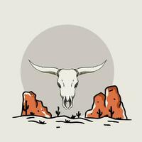 vector of bull skull and desert, old west theme, perfect for print,etc