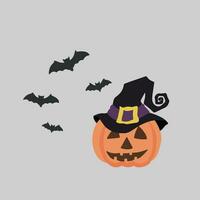 Pumpkin celebrate halloween party with witch hat illustration vector