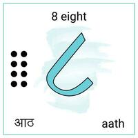 8 Eight Number Hindi and English Language Learning vector