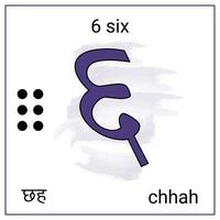 6 Six Number Hindi and English Language Learning vector