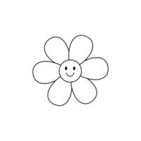 Flower with a smiling face isolated on white background. Vector hand-drawn illustration in doodle style. Perfect for cards, logo, decorations, various designs.