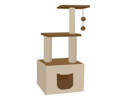 Cat tree with cat house. Cat playground accessories. Vector illustration