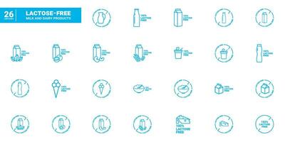 Linear simple icons with lactose free milk and dairy products.Set of outline icons for lactose free diet. Lactose free line icons for web, app, mobile and print. vector