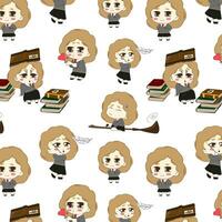 Seamless pattern with Cute Witch. illustration. Character concept art. vector