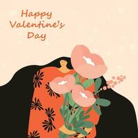 San Valentín día tarjeta. mujer y flores vector