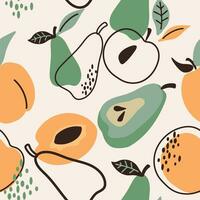 Abstract seamless pattern with apricots and pears. Trendy hand drawn textures vector