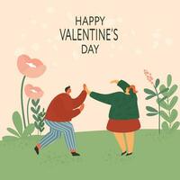 San Valentín día tarjeta. romántico ilustración con hombre y mujer vector
