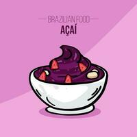 acai cuenco con frutas brasileño comida vector