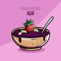 Acai bowl with fruits Brazilian food vector