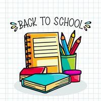 Back to school - school supplies - notepad, notebook and rocket vector