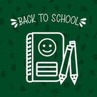 Back to school school supplies notepad, notebook, blackboard, chalk vector