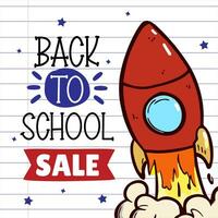 Back to school - school supplies - notepad, notebook and rocket vector