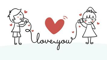 Happy couple illustration Cute couple Girl and boy Couple in love Love you love phone vector