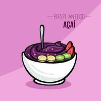 acai cuenco con frutas brasileño comida vector