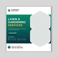 Lawn mower gardening service social media post design template.  Agriculture farming business service post. Gardening and lawn mower service advertisement social media post. Free Vector