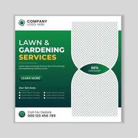 Lawn mower gardening service social media post design template.  Agriculture farming business service post. Lawn and gardening service social media post banner template. Free Vector. vector