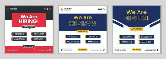 We are hiring job vacancy social media post banner template. We are hiring job vacancy square web banner post design. Hiring Banner bundle. Free Vector. vector