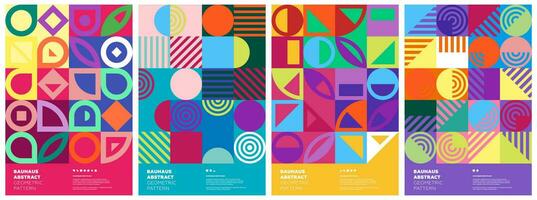 Abstract geometric bauhaus artwork. Simple shapes combination poster set. Memphis pattern background. Retro brutalism modern trendy graphic painting. Vintage postmodern art print vector eps design
