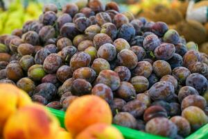 ciruelas Listo para venta. ciruelas mercado. ciruelas después cosecha. común ciruela. foto