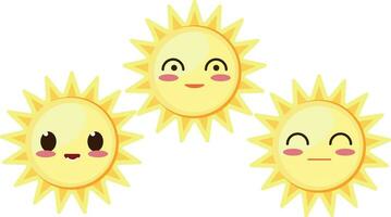 Smiling suns with face flat vector illustration , different Sun faces stock vector image