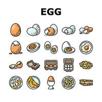 egg chicken hen food farm icons set vector