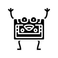 cassette tape character retro music glyph icon vector illustration