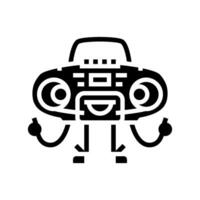 boombox personaje retro música glifo icono vector ilustración