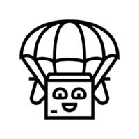 parachute flying cardboard box character line icon vector illustration