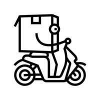 riding scooter cardboard box character line icon vector illustration